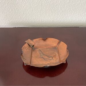 Vintage Gregorian copper roadrunner ashtray, Western mid-century decor